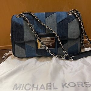 Denim MK purse with silver chain straps